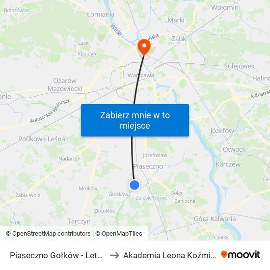 Piaseczno Gołków - Letnisko 01 to Akademia Leona Koźmińskiego map