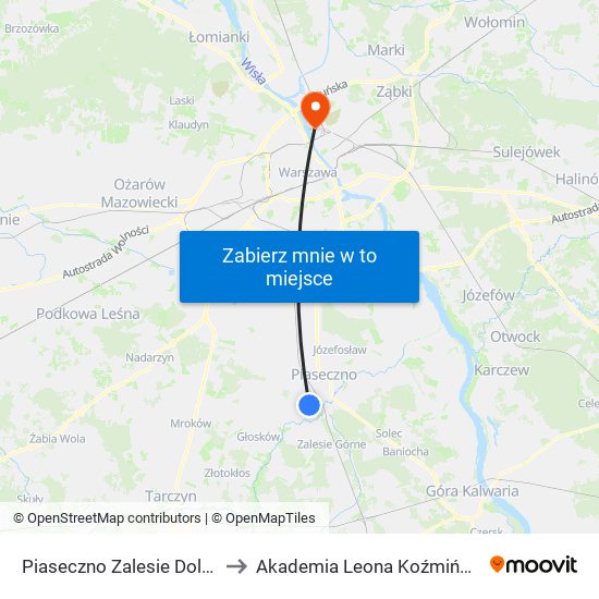 Piaseczno Zalesie Dolne 02 to Akademia Leona Koźmińskiego map