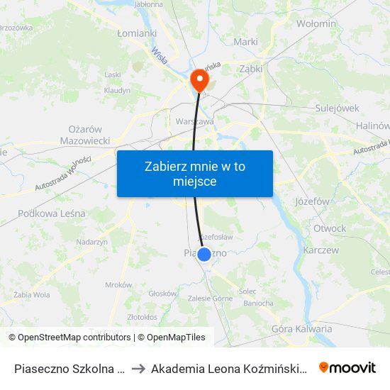 Piaseczno Szkolna 02 to Akademia Leona Koźmińskiego map