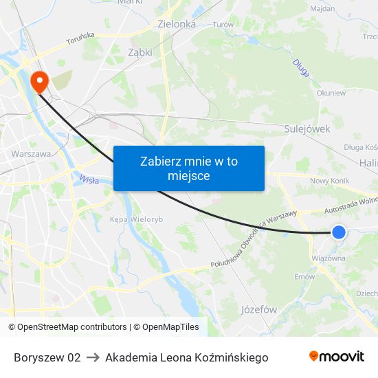 Boryszew 02 to Akademia Leona Koźmińskiego map