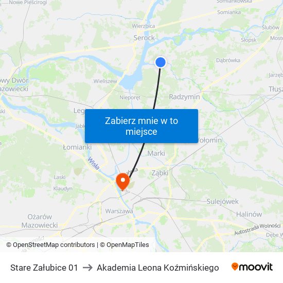 Stare Załubice 01 to Akademia Leona Koźmińskiego map