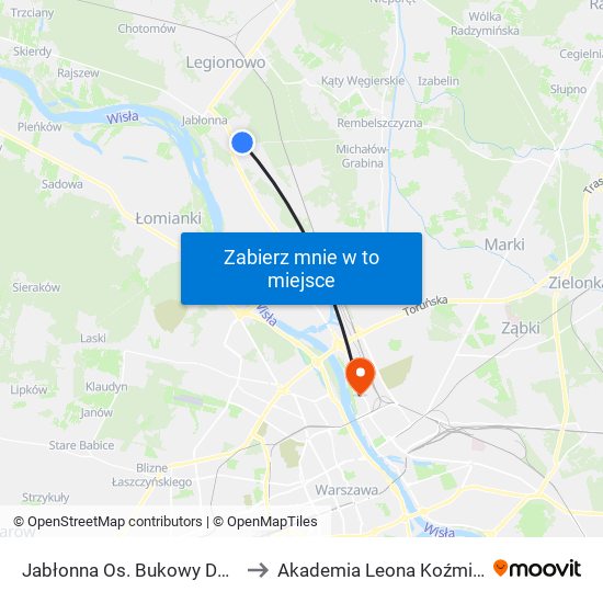 Jabłonna Os. Bukowy Dworek 02 to Akademia Leona Koźmińskiego map