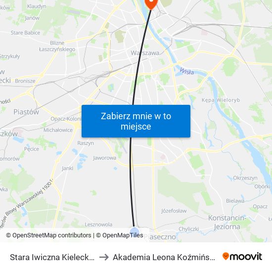 Stara Iwiczna Kielecka 02 to Akademia Leona Koźmińskiego map