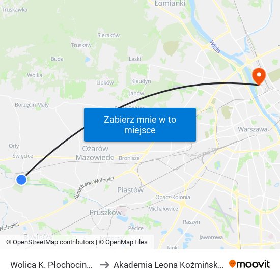 Wolica K. Płochocina 01 to Akademia Leona Koźmińskiego map