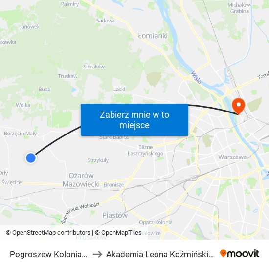 Pogroszew Kolonia 01 to Akademia Leona Koźmińskiego map