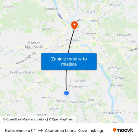 Bobrowiecka 01 to Akademia Leona Koźmińskiego map