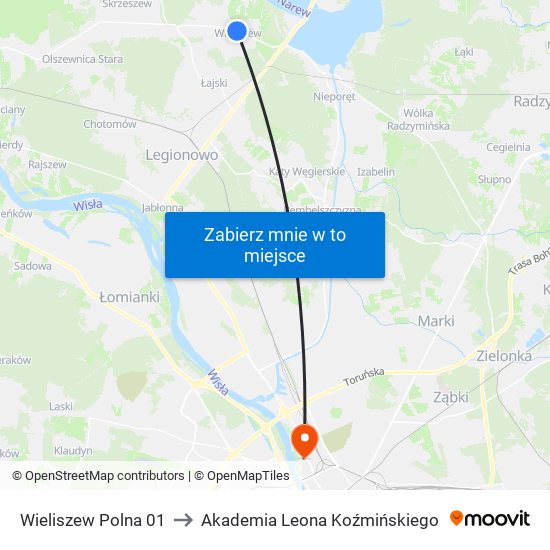 Wieliszew Polna 01 to Akademia Leona Koźmińskiego map