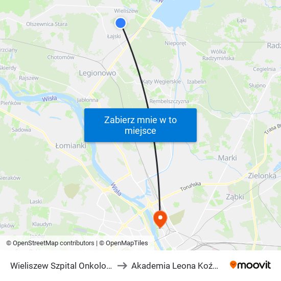 Wieliszew Szpital Onkologiczny 01 to Akademia Leona Koźmińskiego map