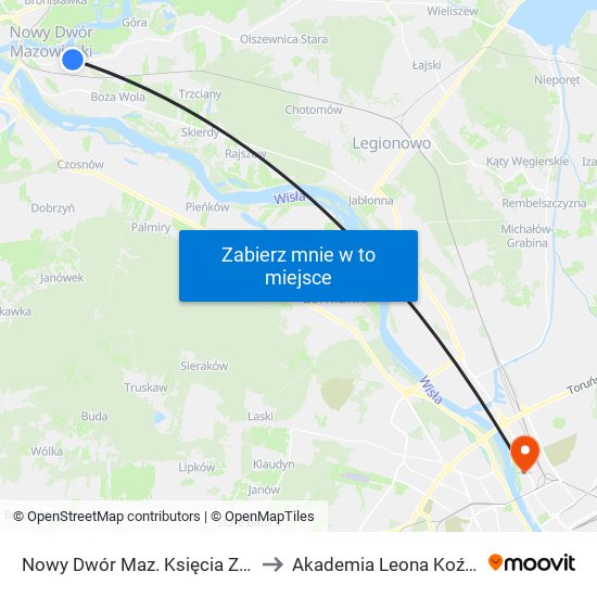 Nowy Dwór Maz. Księcia Ziemowita 02 to Akademia Leona Koźmińskiego map