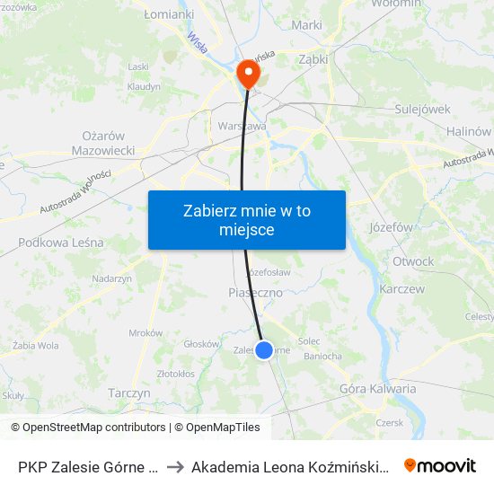 PKP Zalesie Górne 01 to Akademia Leona Koźmińskiego map