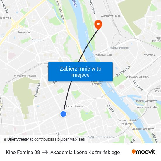 Kino Femina to Akademia Leona Koźmińskiego map