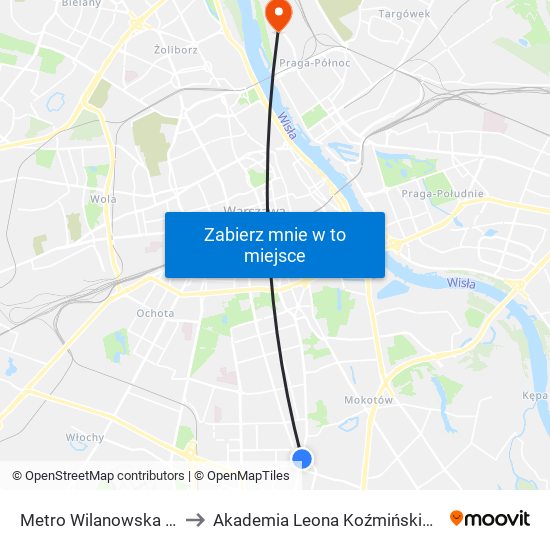 Metro Wilanowska 02 to Akademia Leona Koźmińskiego map