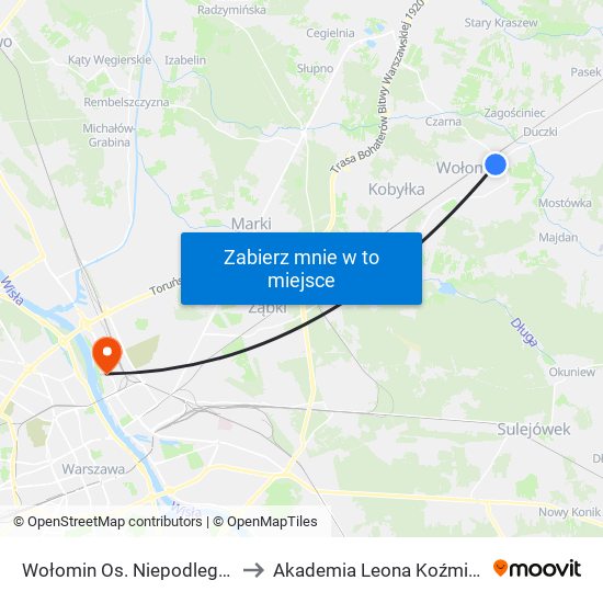 Wołomin Os. Niepodległości to Akademia Leona Koźmińskiego map