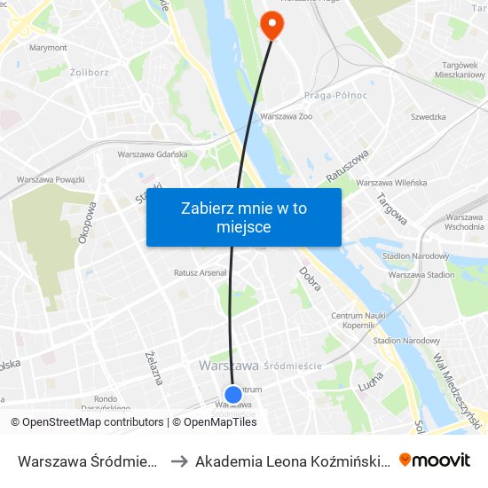 Warszawa Śródmieście to Akademia Leona Koźmińskiego map