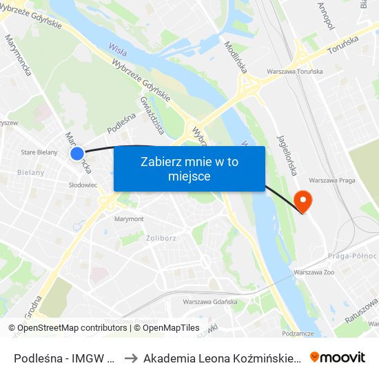 Podleśna - IMGW 01 to Akademia Leona Koźmińskiego map