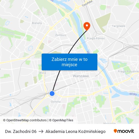 Dw. Zachodni 06 to Akademia Leona Koźmińskiego map