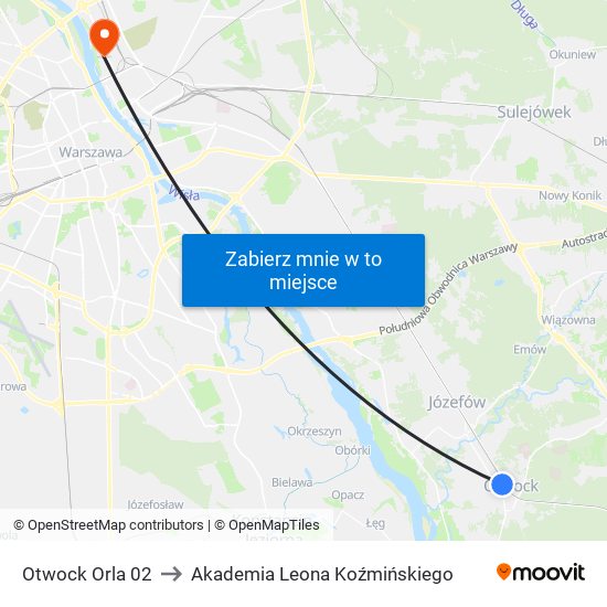 Otwock Orla 02 to Akademia Leona Koźmińskiego map