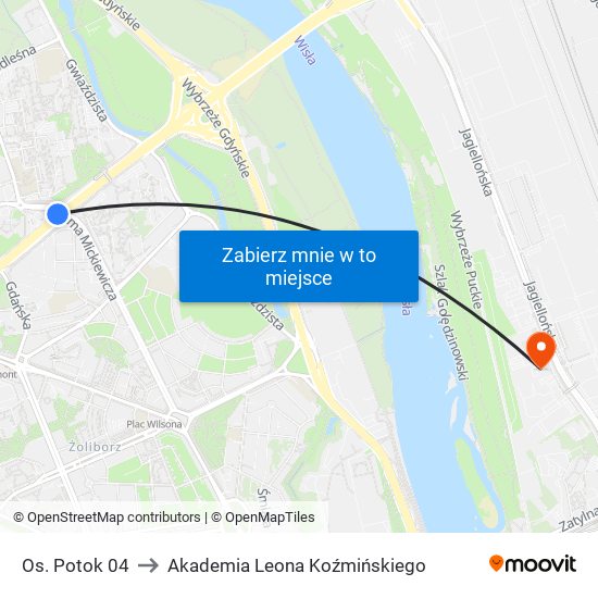 Os. Potok 04 to Akademia Leona Koźmińskiego map