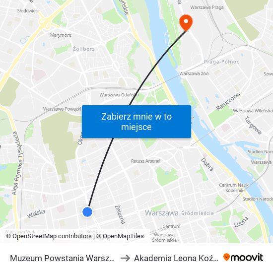 Muzeum Powstania Warszawskiego 01 to Akademia Leona Koźmińskiego map