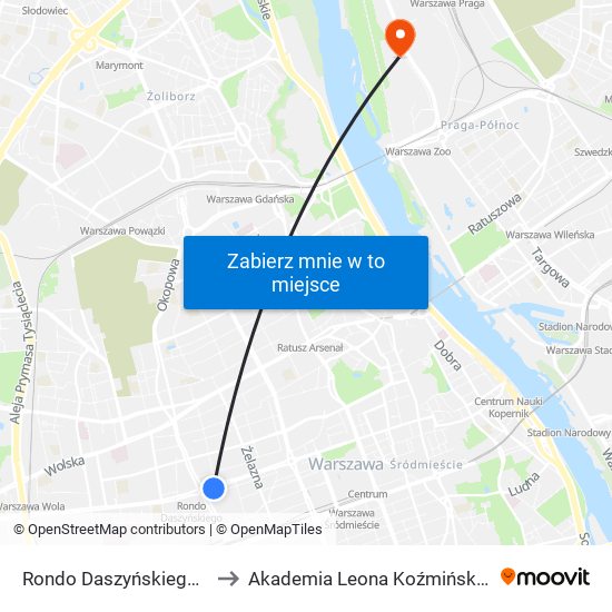 Rondo Daszyńskiego 01 to Akademia Leona Koźmińskiego map