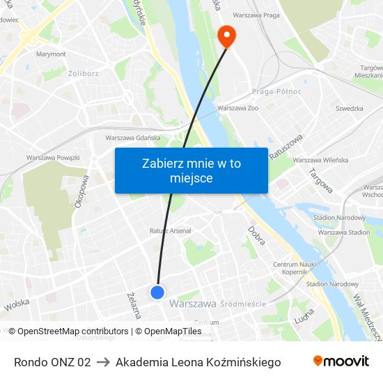 Rondo ONZ 02 to Akademia Leona Koźmińskiego map