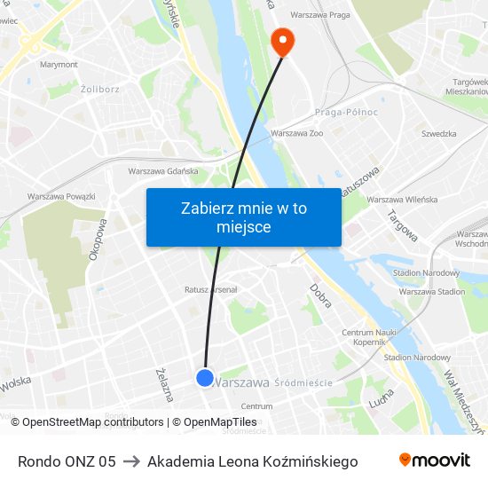 Rondo ONZ 05 to Akademia Leona Koźmińskiego map