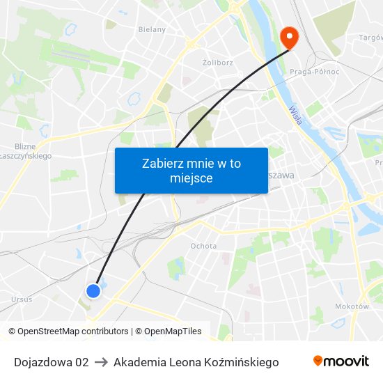 Dojazdowa 02 to Akademia Leona Koźmińskiego map