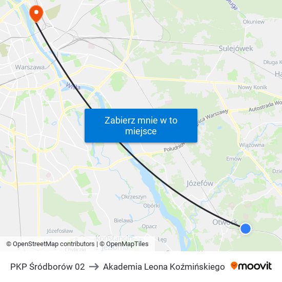 PKP Śródborów 02 to Akademia Leona Koźmińskiego map