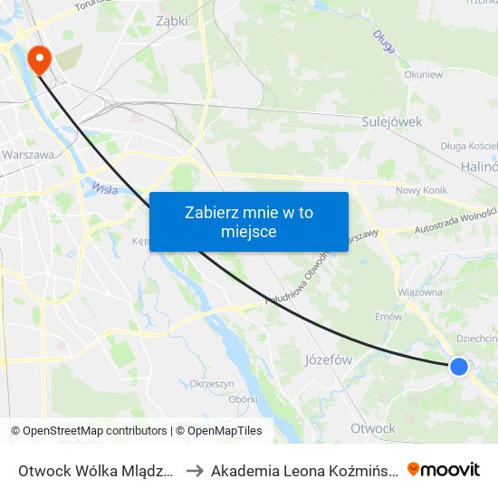 Otwock Wólka Mlądzka 04 to Akademia Leona Koźmińskiego map