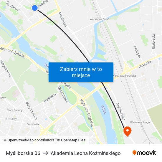 Myśliborska 06 to Akademia Leona Koźmińskiego map