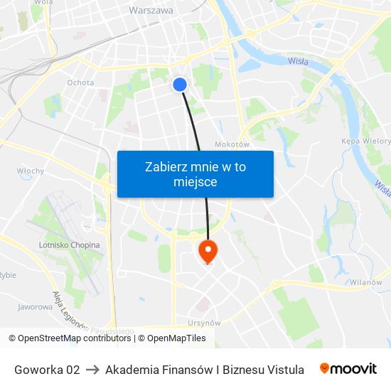 Goworka 02 to Akademia Finansów I Biznesu Vistula map