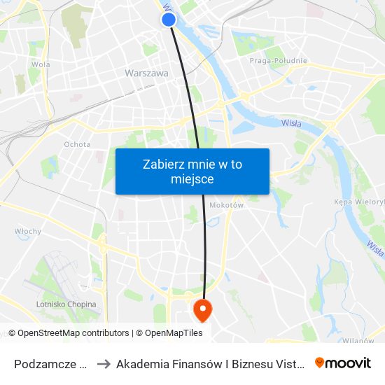 Podzamcze 02 to Akademia Finansów I Biznesu Vistula map