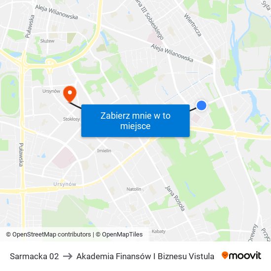 Sarmacka 02 to Akademia Finansów I Biznesu Vistula map