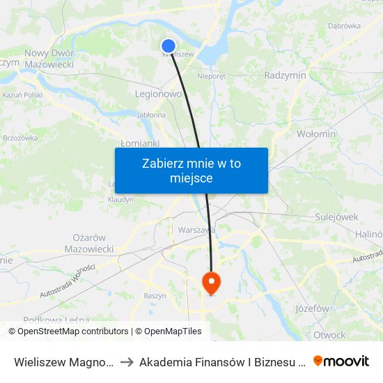 Wieliszew Magnolii 01 to Akademia Finansów I Biznesu Vistula map