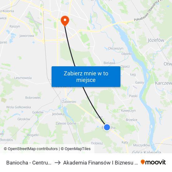Baniocha - Centrum 02 to Akademia Finansów I Biznesu Vistula map