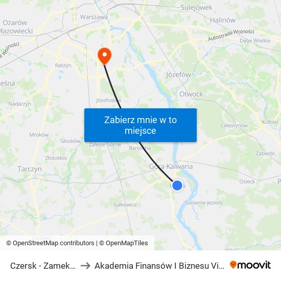 Czersk - Zamek 02 to Akademia Finansów I Biznesu Vistula map