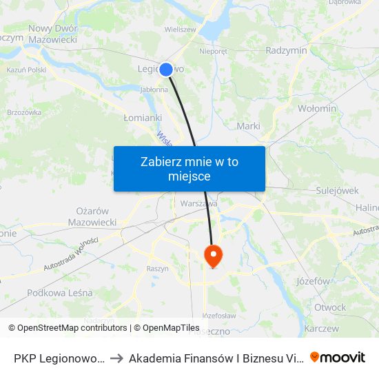 PKP Legionowo 04 to Akademia Finansów I Biznesu Vistula map