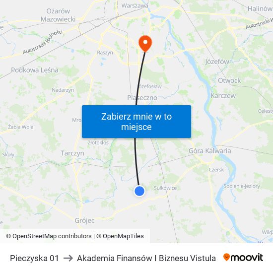 Pieczyska 01 to Akademia Finansów I Biznesu Vistula map