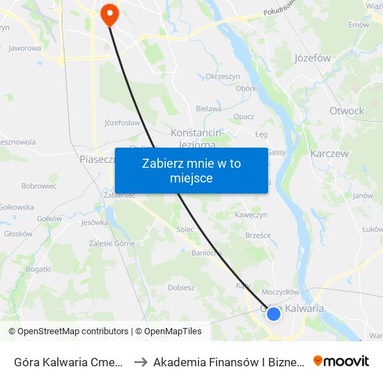 Góra Kalwaria Cmentarz to Akademia Finansów I Biznesu Vistula map