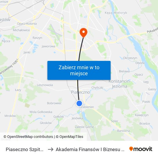 Piaseczno Szpital 02 to Akademia Finansów I Biznesu Vistula map