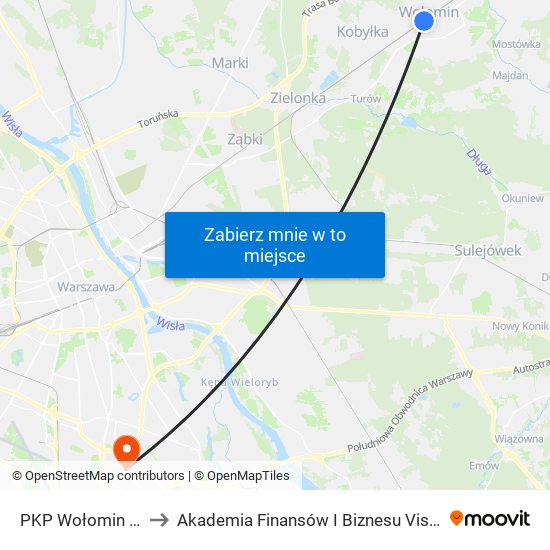 PKP Wołomin to Akademia Finansów I Biznesu Vistula map