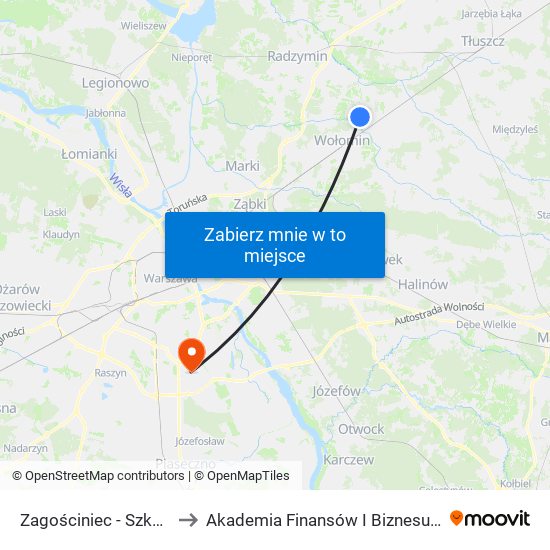 Zagościniec - Szkoła 01 to Akademia Finansów I Biznesu Vistula map