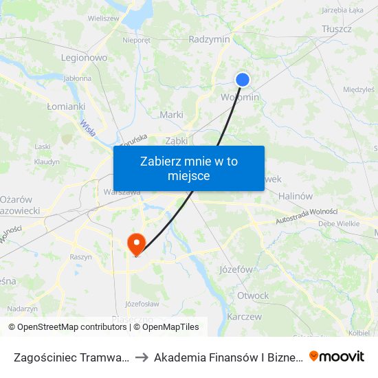 Zagościniec Tramwajowa 02 to Akademia Finansów I Biznesu Vistula map