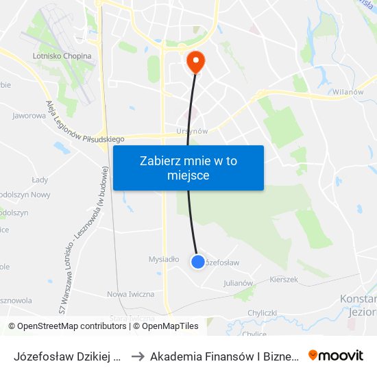 Józefosław Dzikiej Róży to Akademia Finansów I Biznesu Vistula map