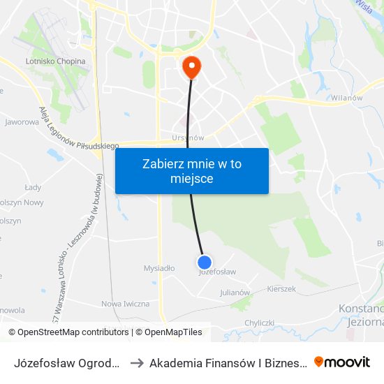 Józefosław Ogrodowa 01 to Akademia Finansów I Biznesu Vistula map