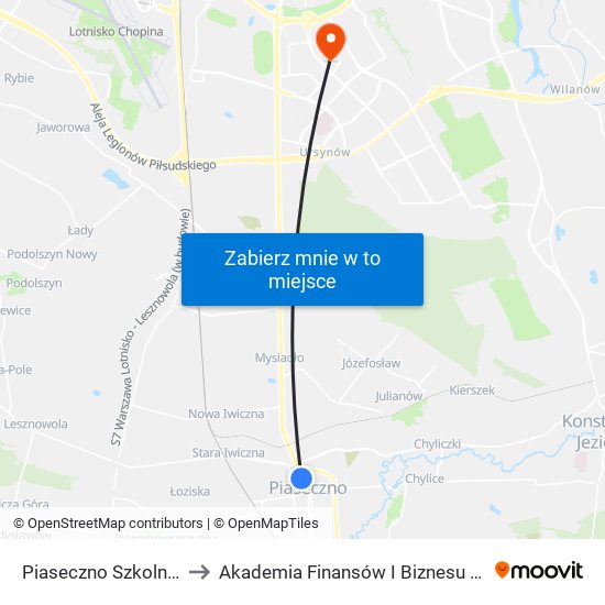 Piaseczno Szkolna to Akademia Finansów I Biznesu Vistula map