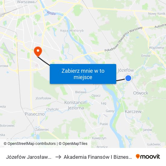 Józefów Jarosławska 01 to Akademia Finansów I Biznesu Vistula map