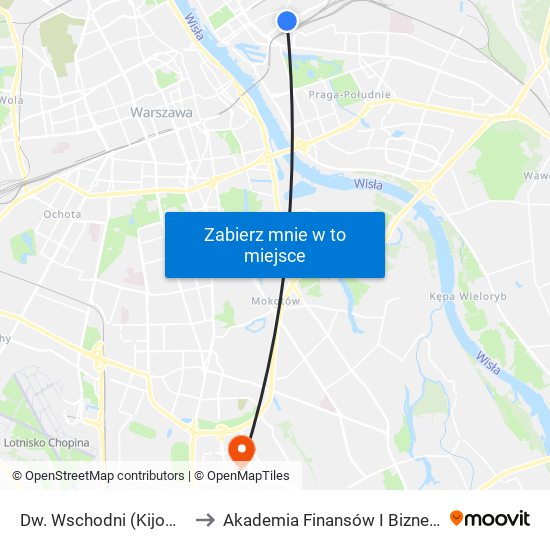 Dw. Wschodni (Kijowska) to Akademia Finansów I Biznesu Vistula map