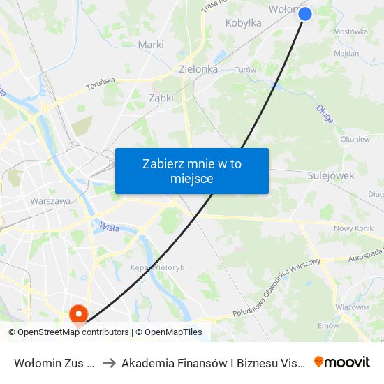 Wołomin Zus 01 to Akademia Finansów I Biznesu Vistula map