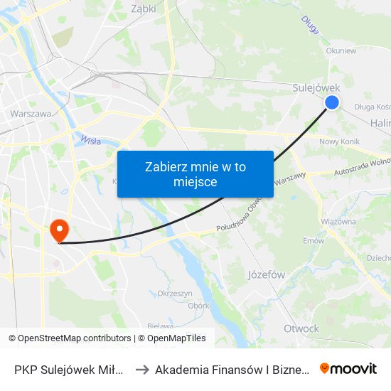 PKP Sulejówek Miłosna 01 to Akademia Finansów I Biznesu Vistula map